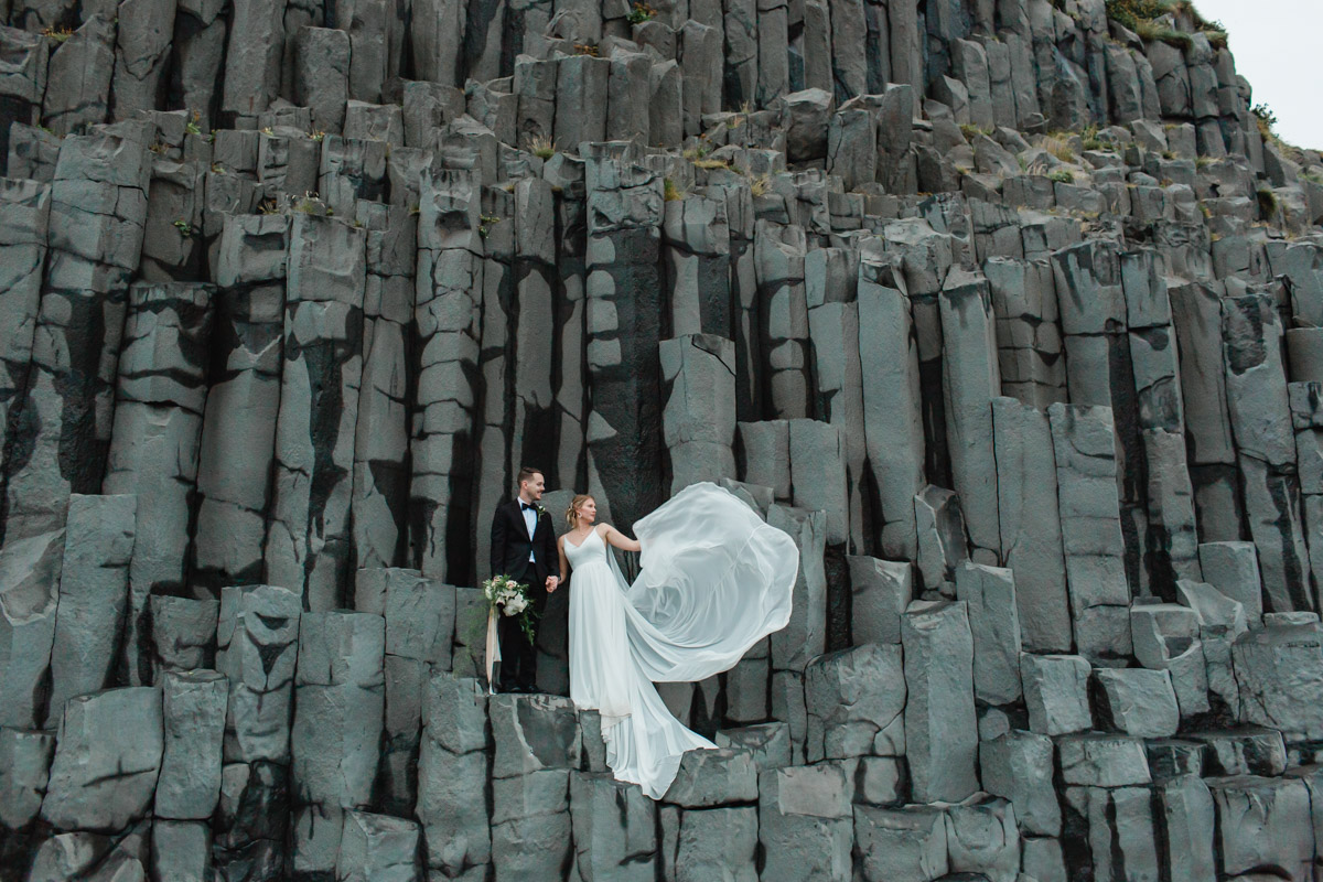 Nicole and Michael at the basalt flats in Iceland during their elopement day