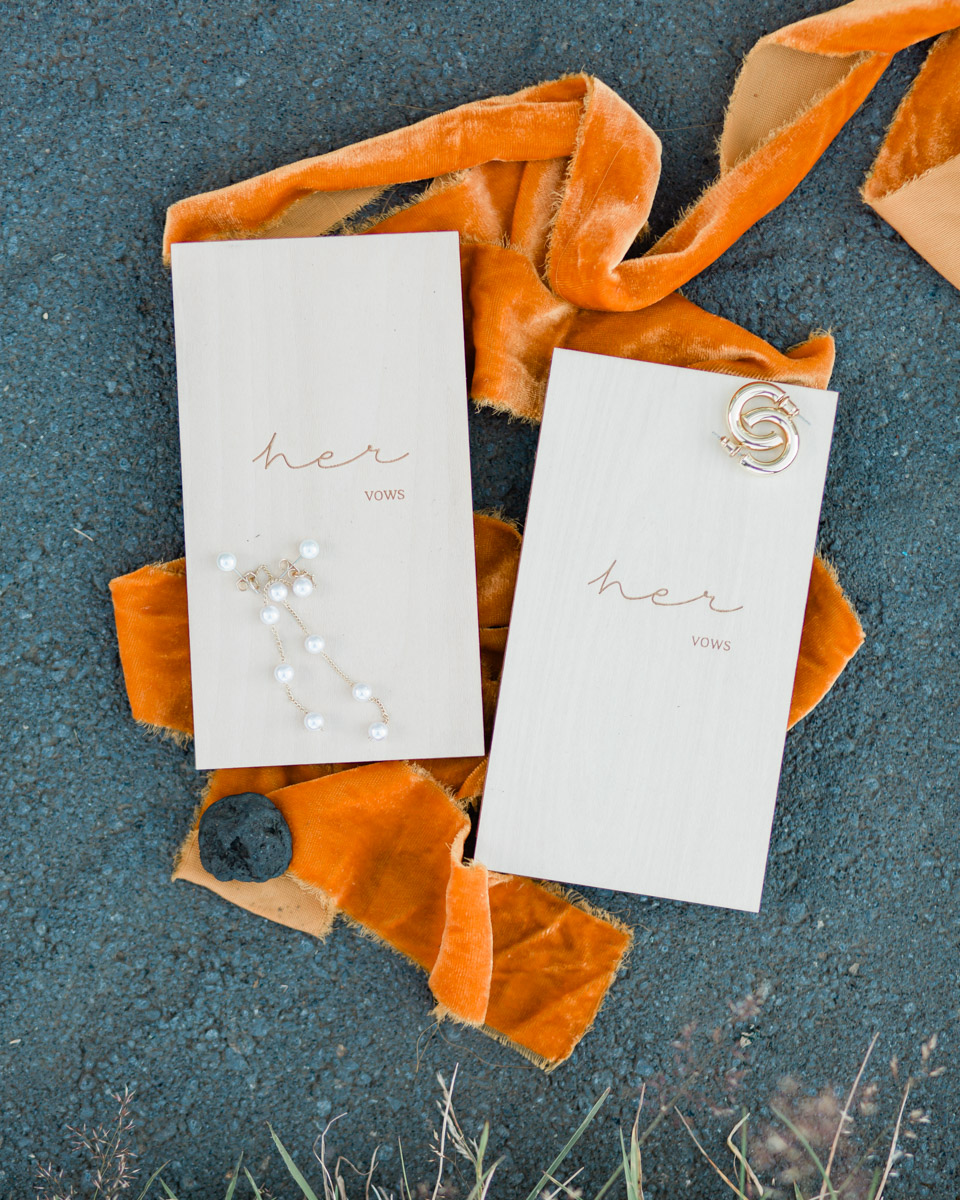 A detail photo of a bride and groom's vow book for their Iceland elopement