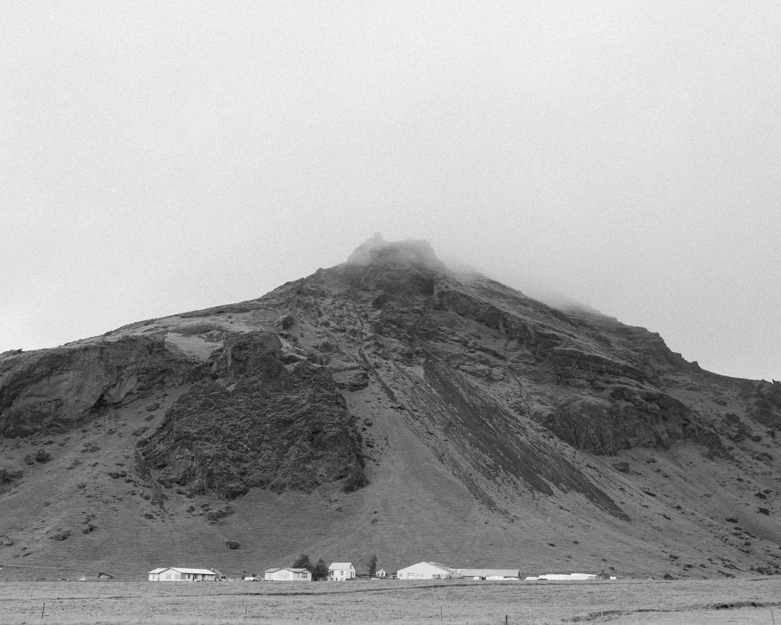 A foggy mountain peak near Skogafoss.