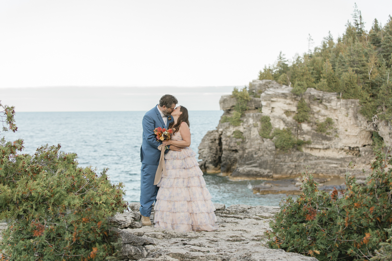 A couple kissing after their elopement ceremony at Bruce Peninsula National Park