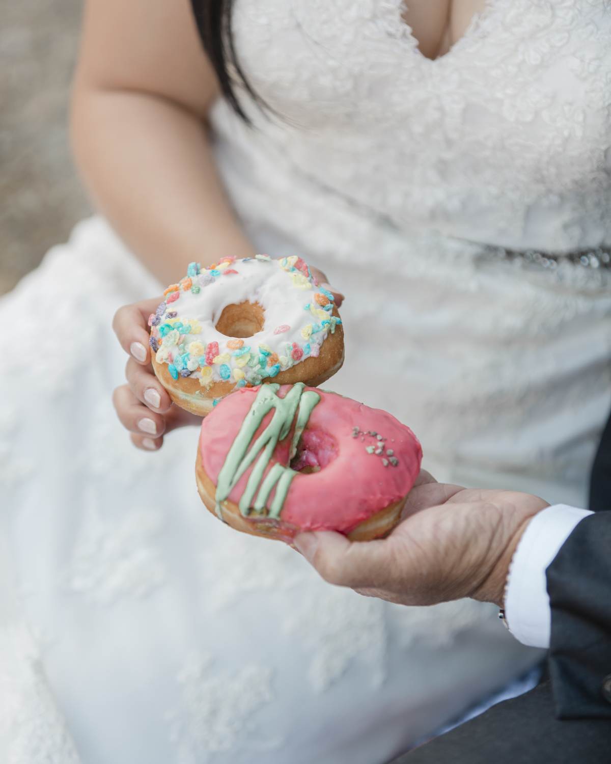 Elopement in Banff National Park eating donuts post champagne pop