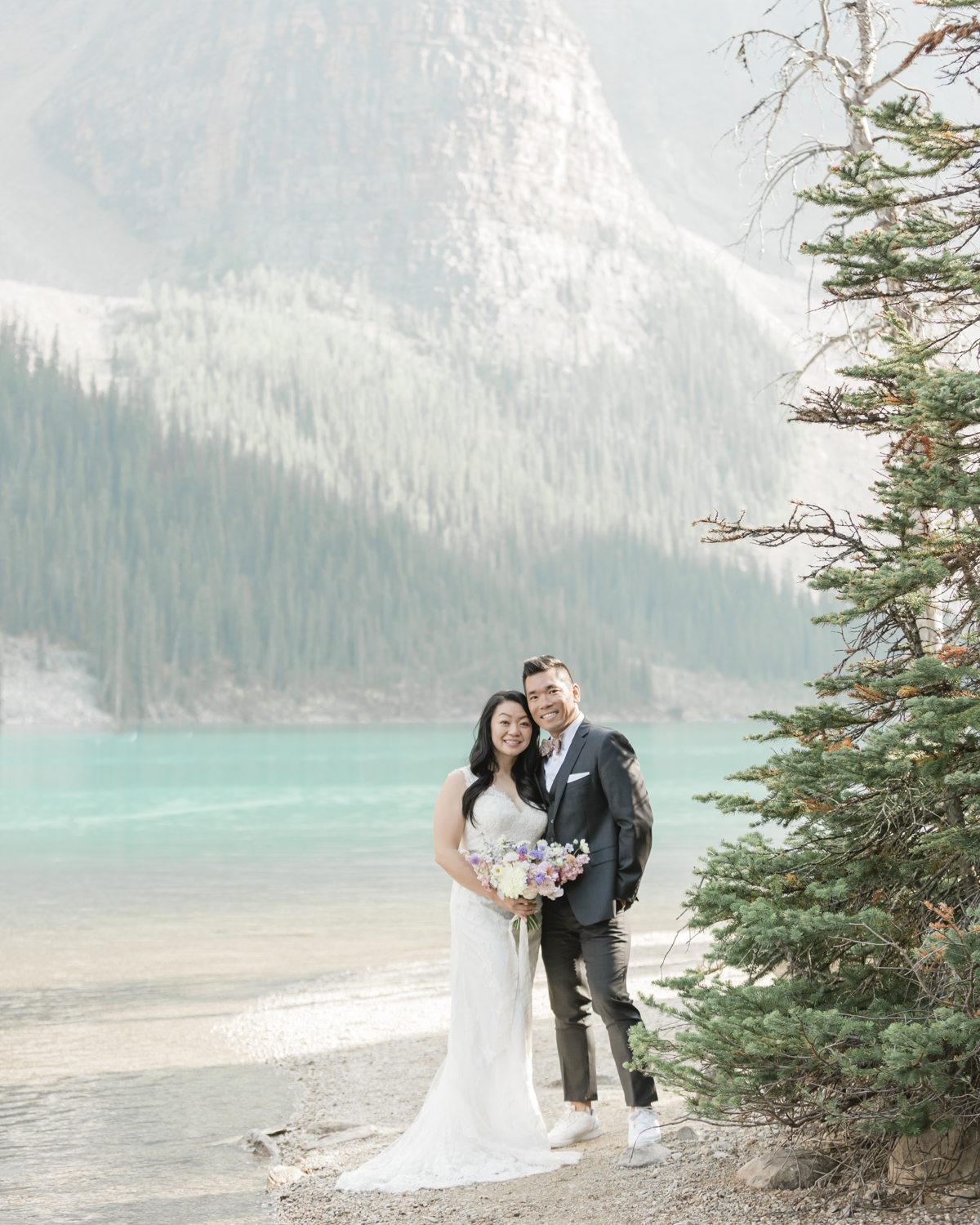 Elopement in Banff National Park couples portraits at Lake Moraine