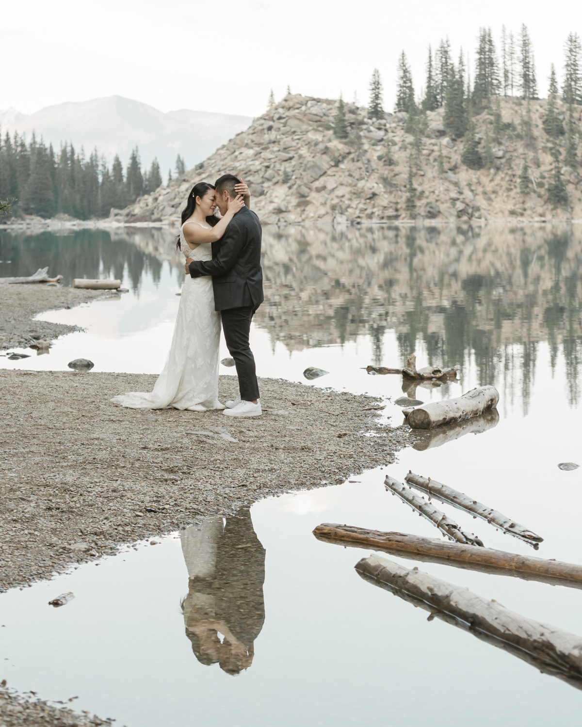 Elopement in Banff National Park couples portraits at sunset