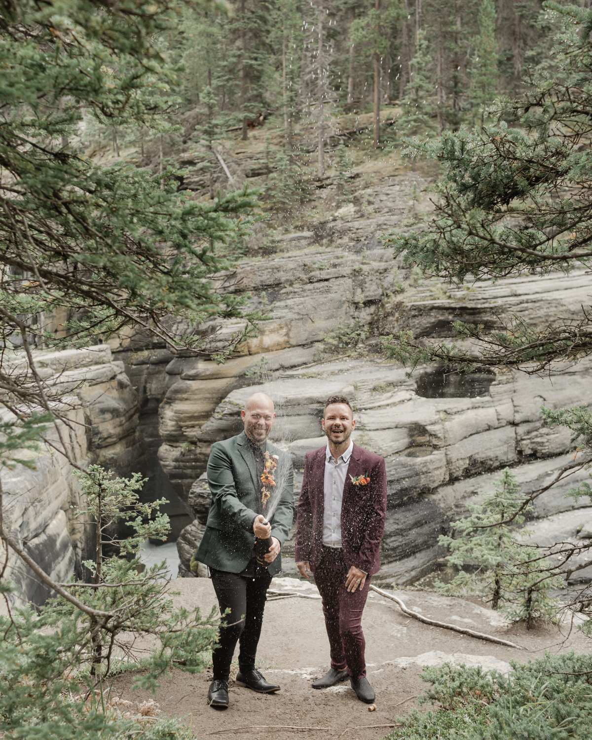 Brandon and Jamie elope at Mistaya Canyon in Banff National Park