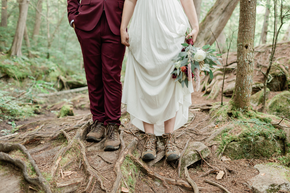 Shoe details from a couple during their during their Ontario Algonquin Park Elopement