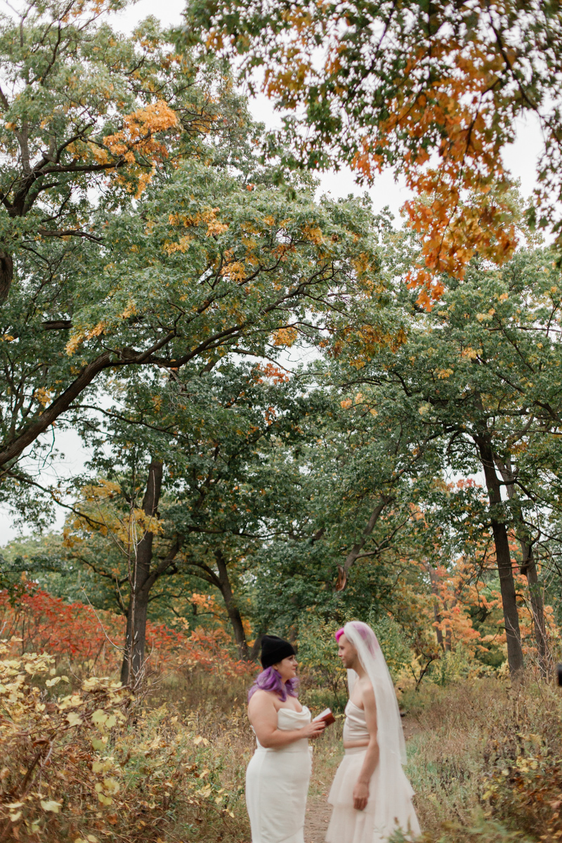 June and Trevor lgbtqia2s+ elopement among the maple trees in Toronto during Autumn 