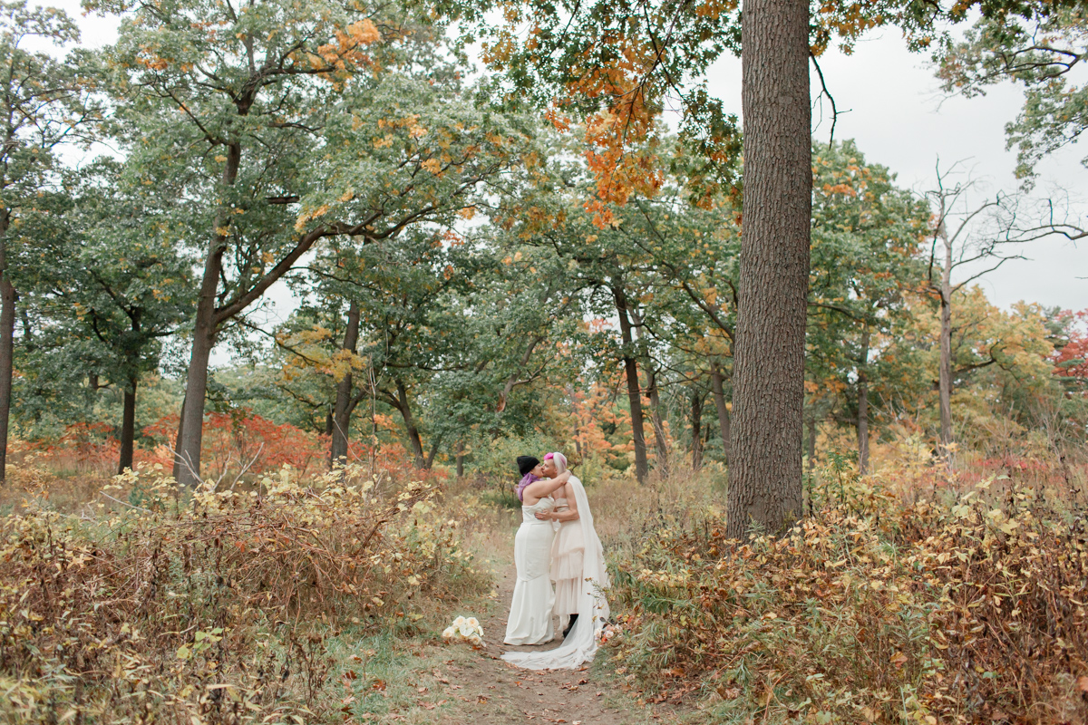 June and Trevor lgbtqia2s+ elopement among the maple trees in Toronto during Autumn 