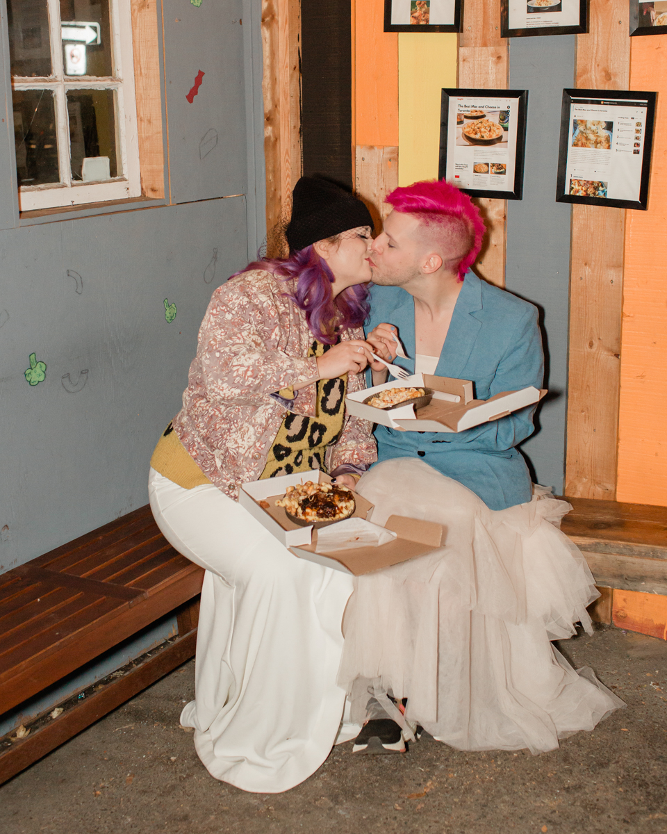 June and Trevor end their elopement day at their favourite mac and cheese place 