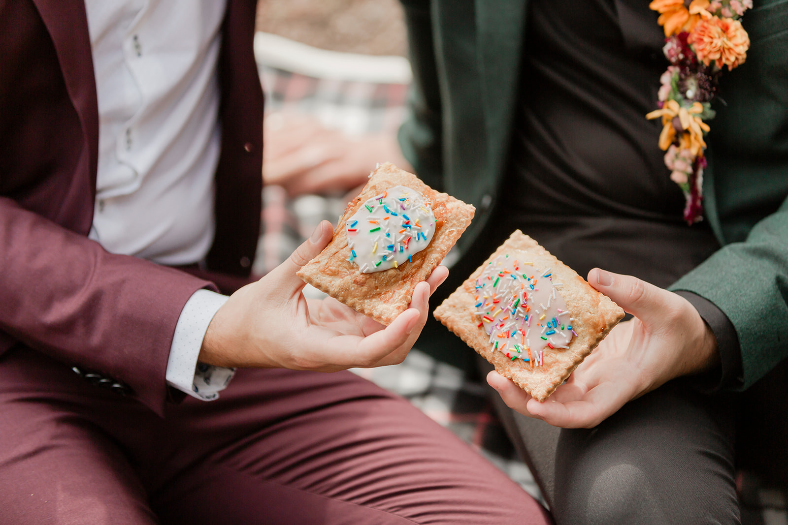 Elopement pastries shared during a picnic at Mistaya Canyon. 