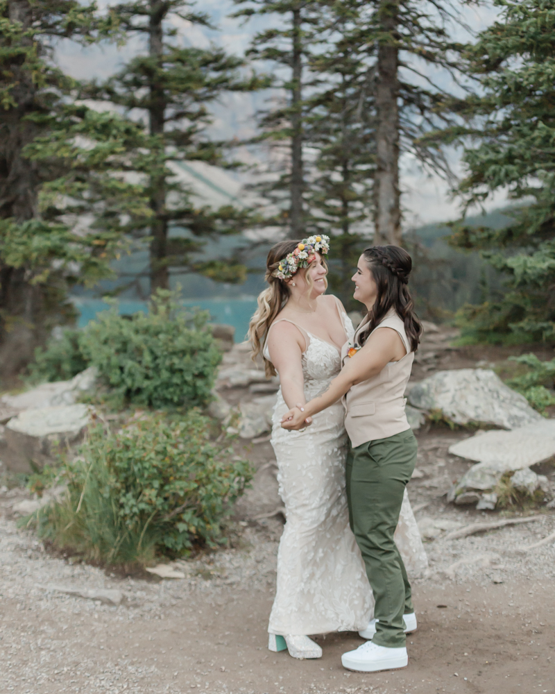 First dance on the rockpile for their LGBTQ+ Banff elopement