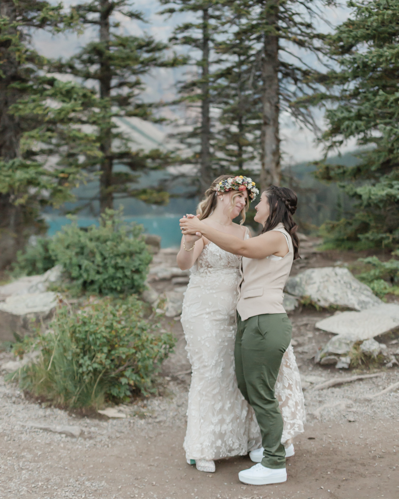 First dance on the rockpile for their LGBTQ+ Banff elopement