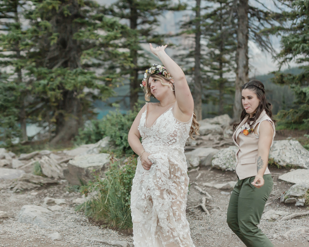 First dance on the rockpile for their LGBTQ+ Banff elopement