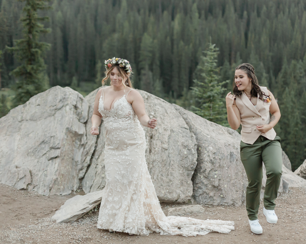 First dance on the rockpile for their LGBTQ+ Banff elopement