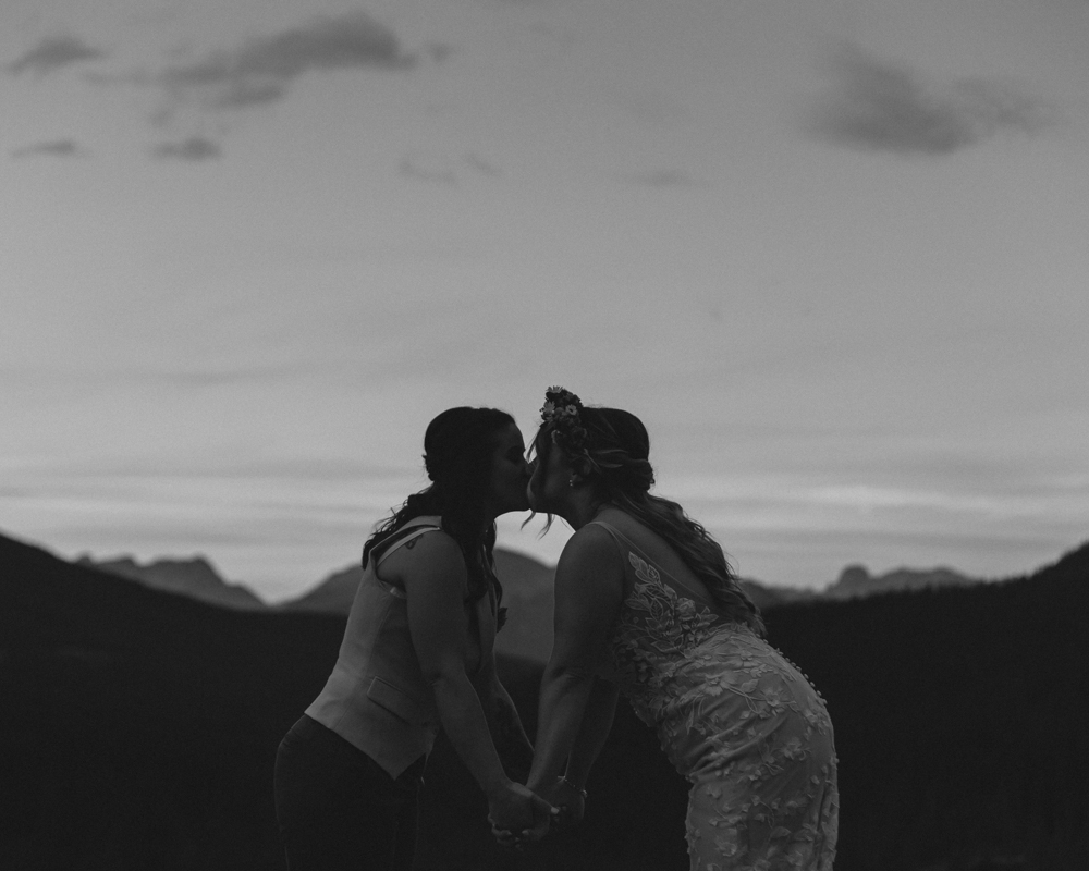 Blue hour and sunset photos for an LGBTQ+ Banff elopement