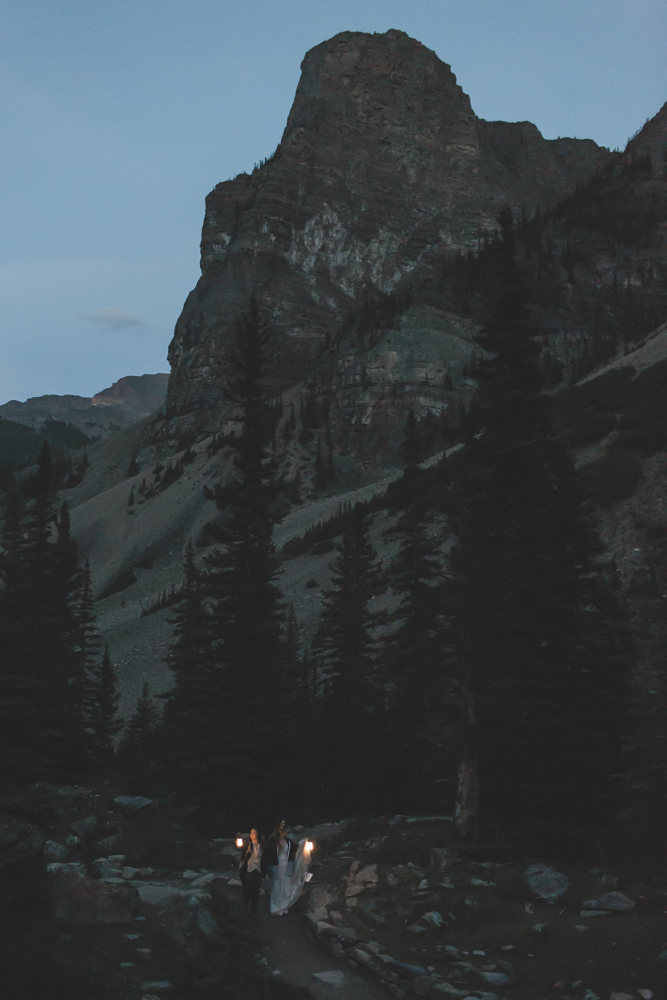 Blue hour and sunset photos for an LGBTQ+ Banff elopement