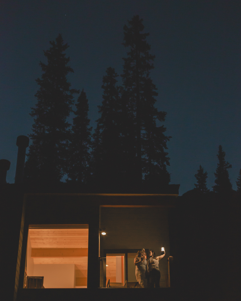 Blue hour and sunset photos for an LGBTQ+ Banff elopement at Moraine Lake