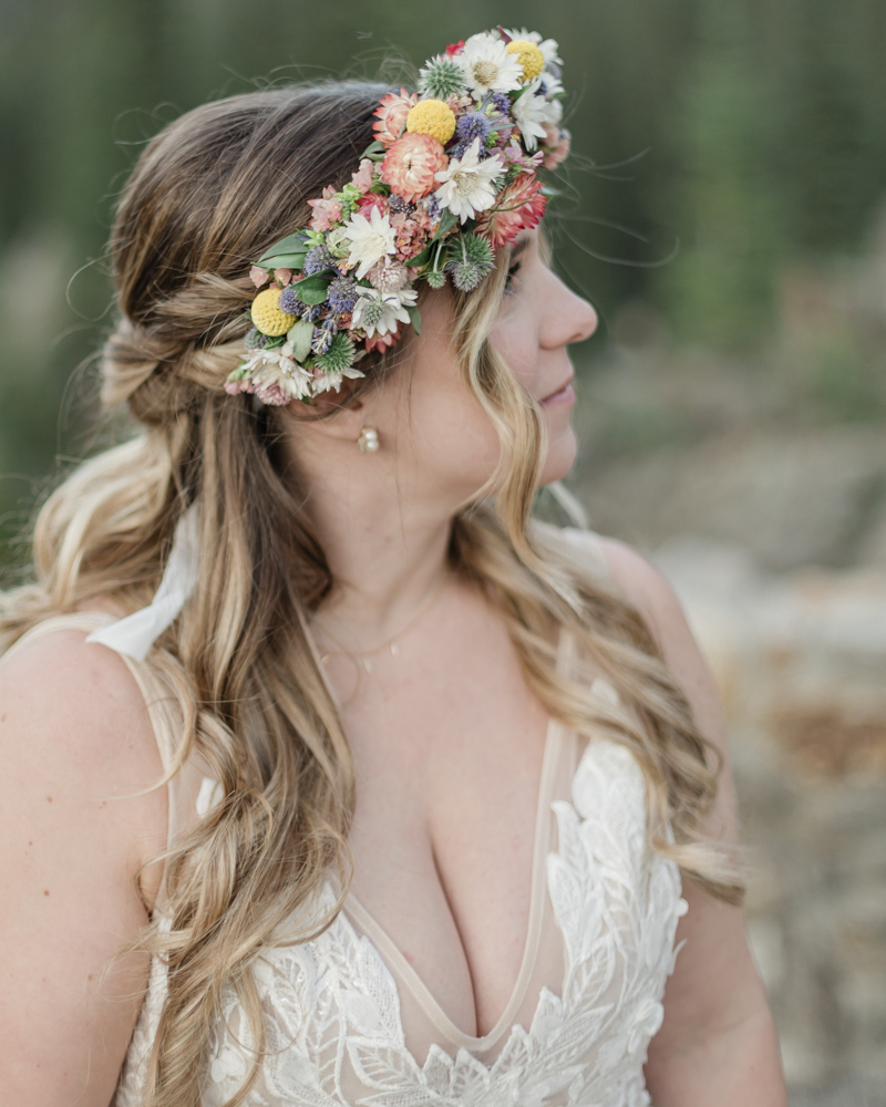 Bridal portraits at Moraine Lake for their LGBTQ+ Banff elopement