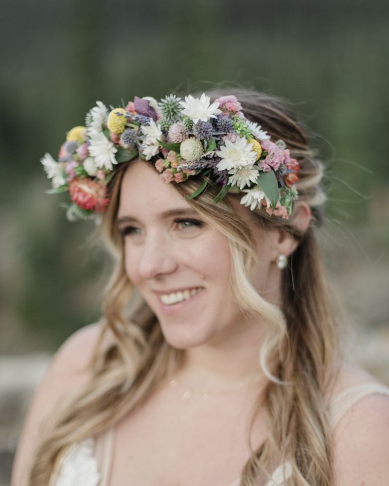 Bridal portraits at Moraine Lake for their LGBTQ+ Banff elopement