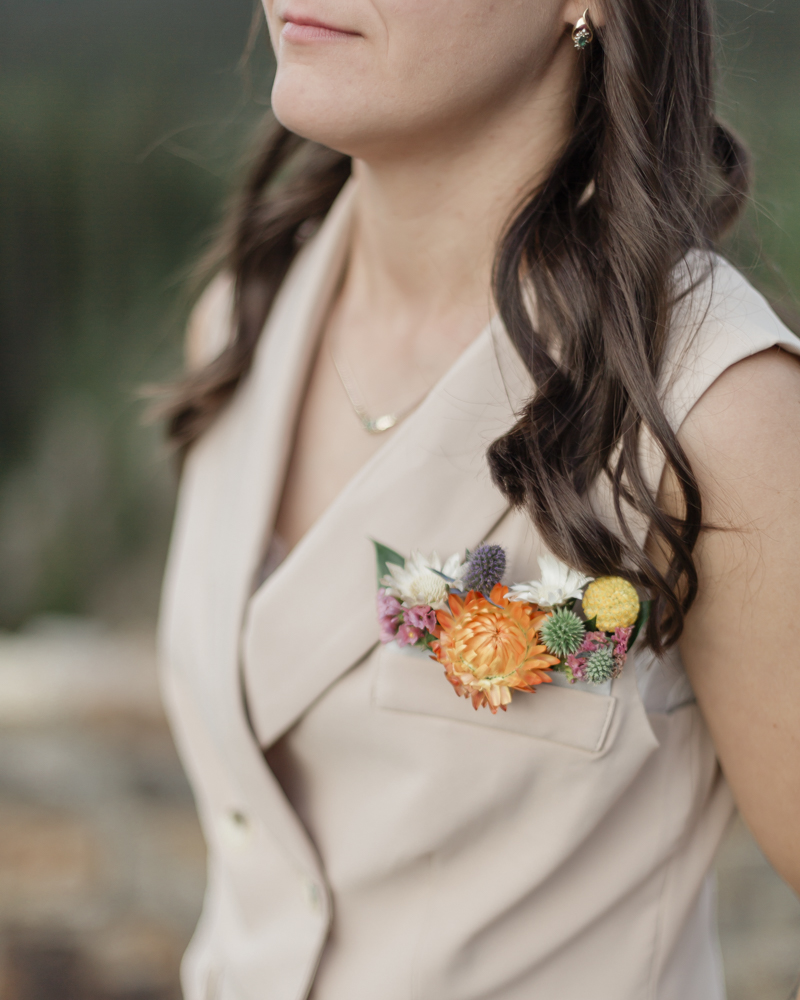 Bridal portraits at Moraine Lake for their LGBTQ+ Banff elopement