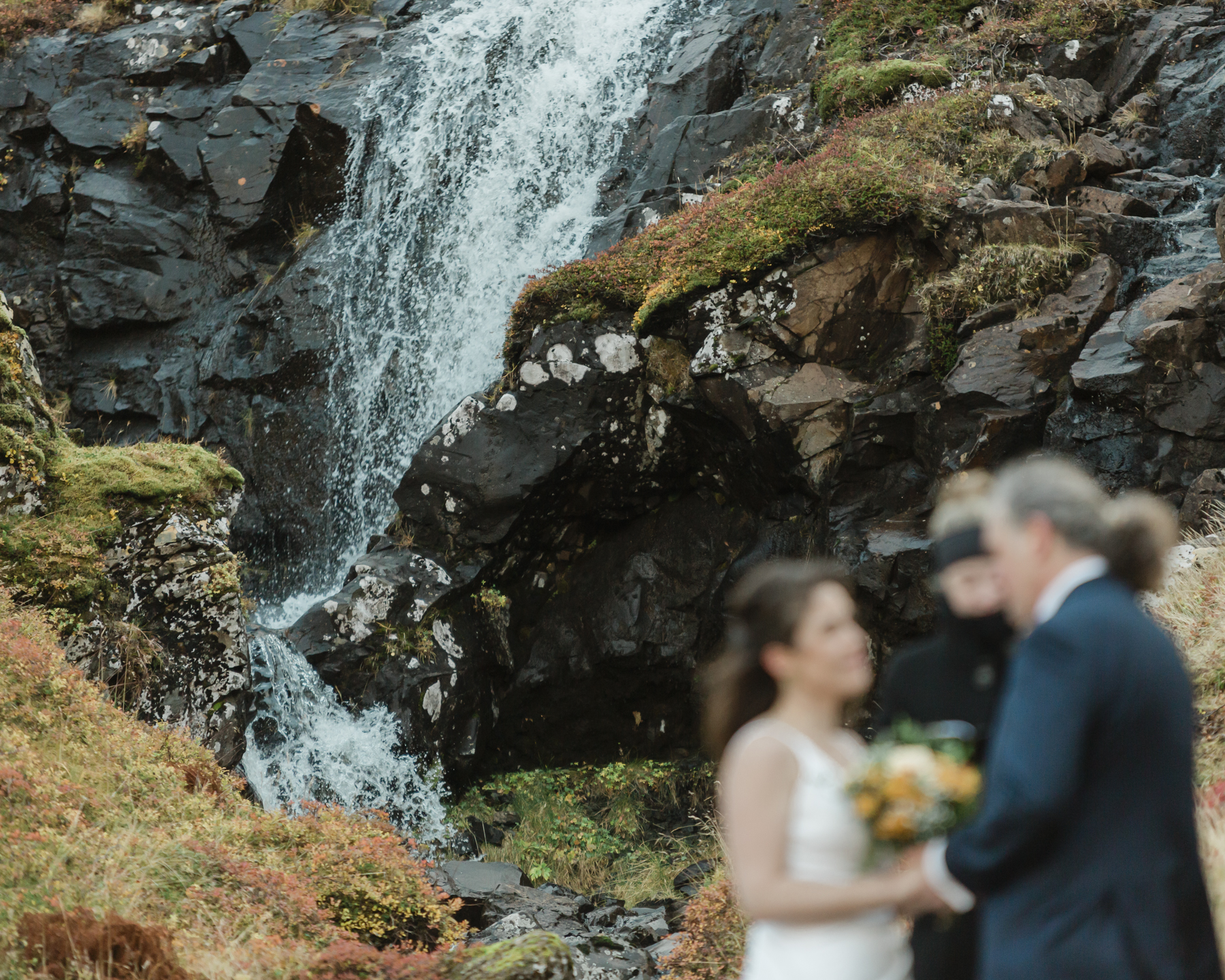 A close up of a waterfall near Kirkjufell 