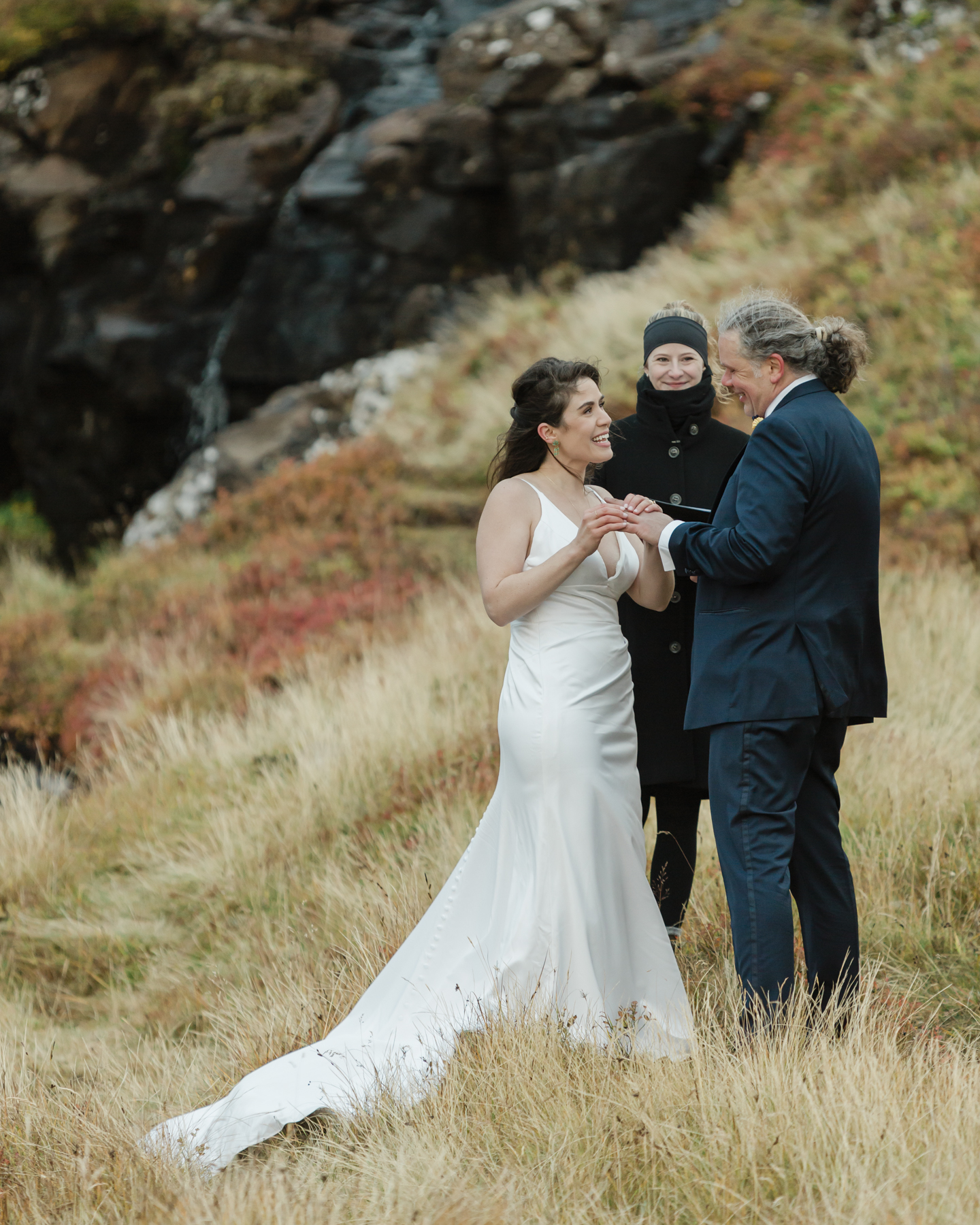 A couple eloping near a secluded waterfall in Iceland