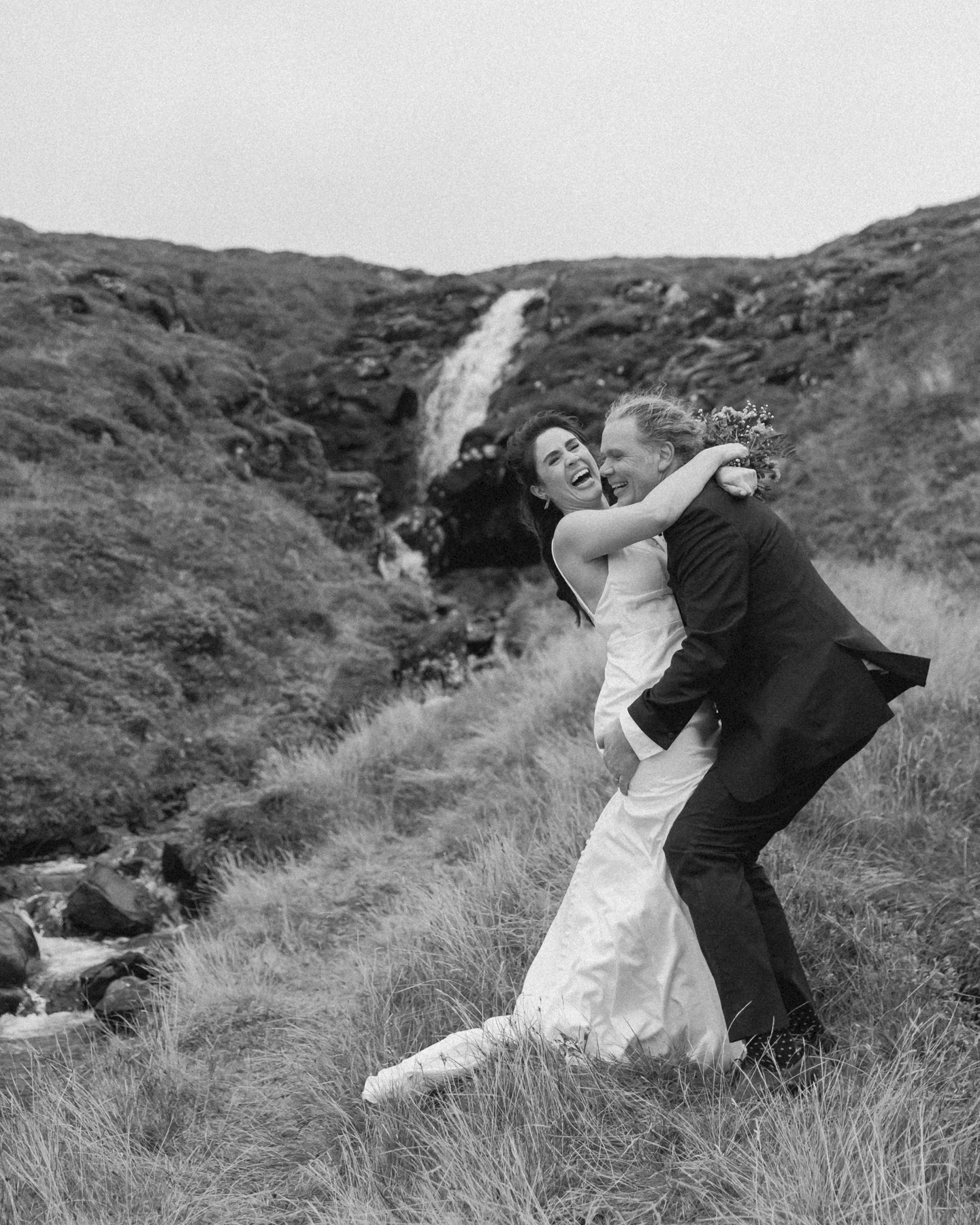 A couple posing for a photo during their Iceland wedding on the Snæfellsnes Peninsula 