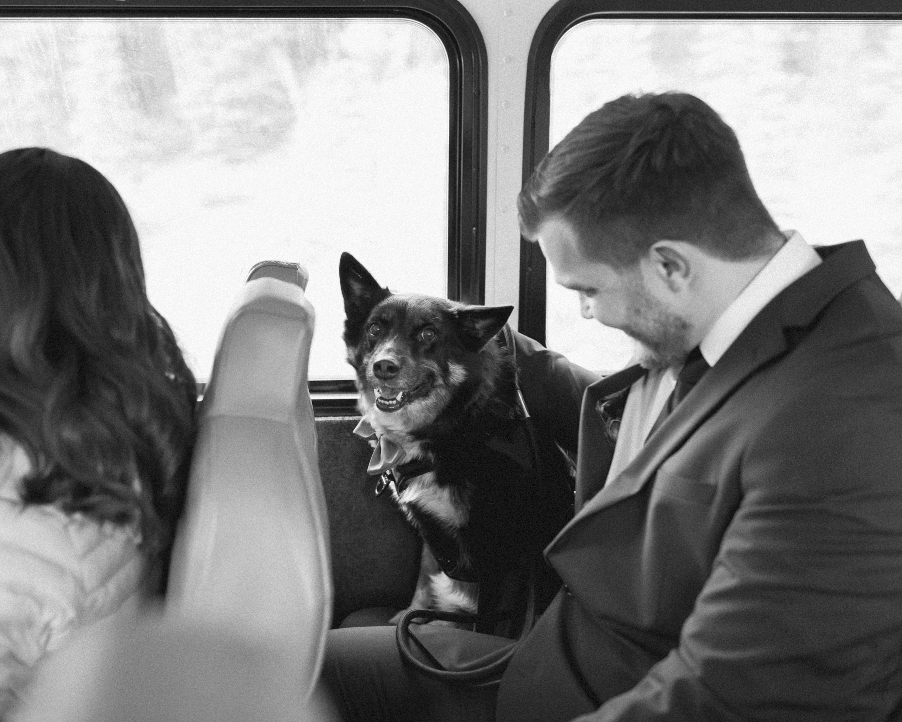 A couple travelling to Moraine Lake during their elopement 