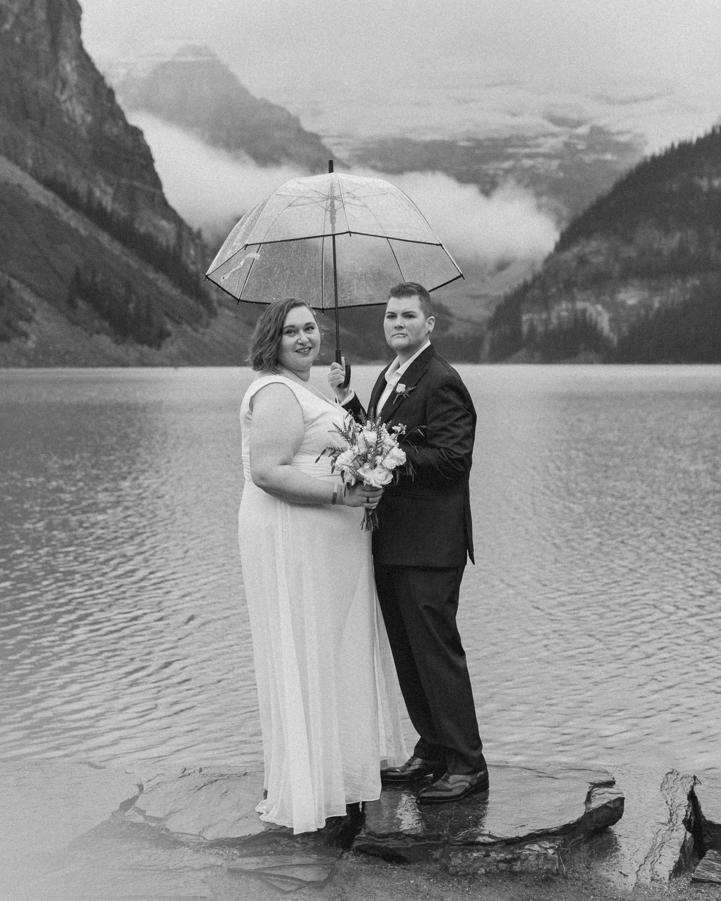 An LGBTQIA+ couple that just got married at Lake Louise