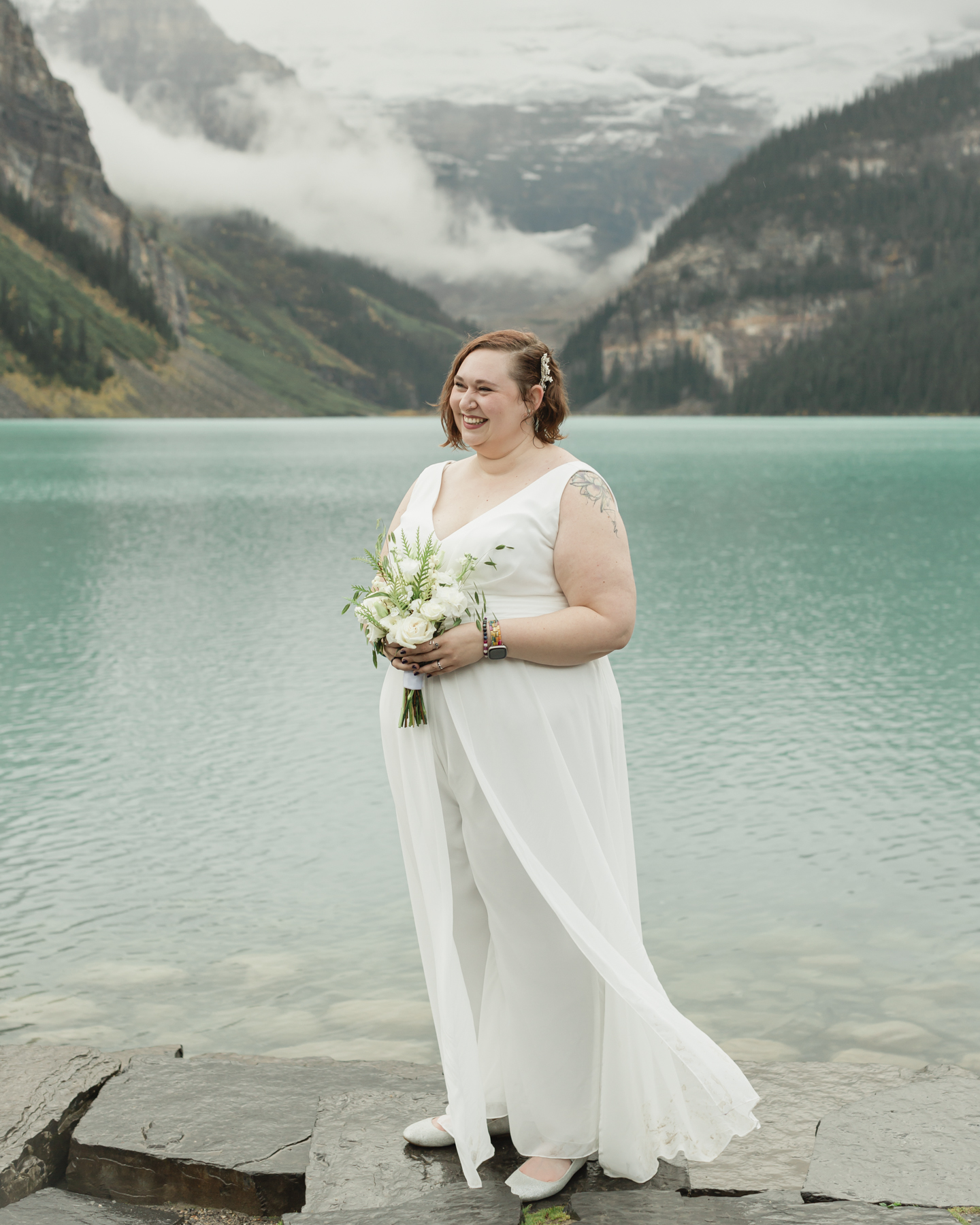 A portrait of a bride that just got married at Lake Louise