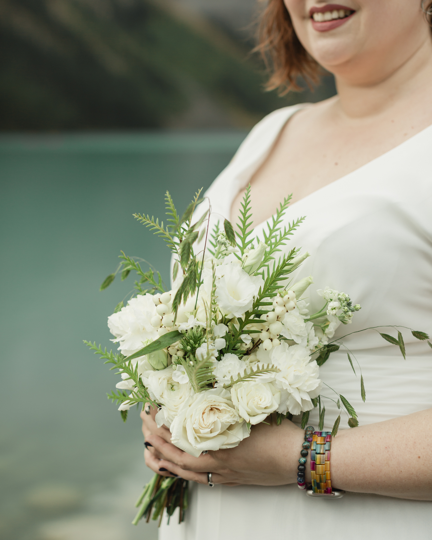 A portrait of a queer bride that just got married at Lake Louise