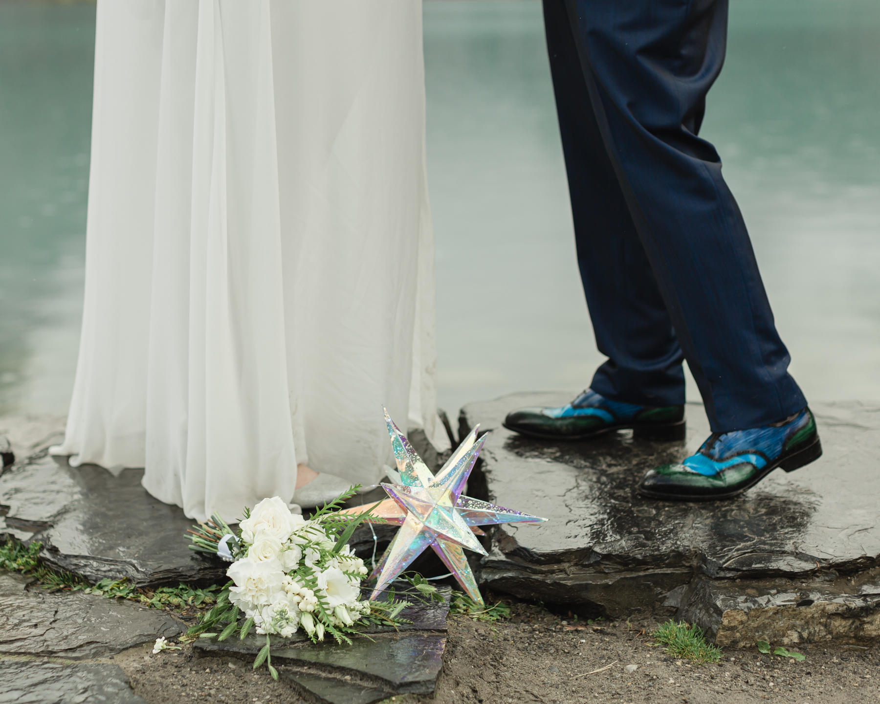 A queer couple that is getting married  at Lake Louise in Banff 