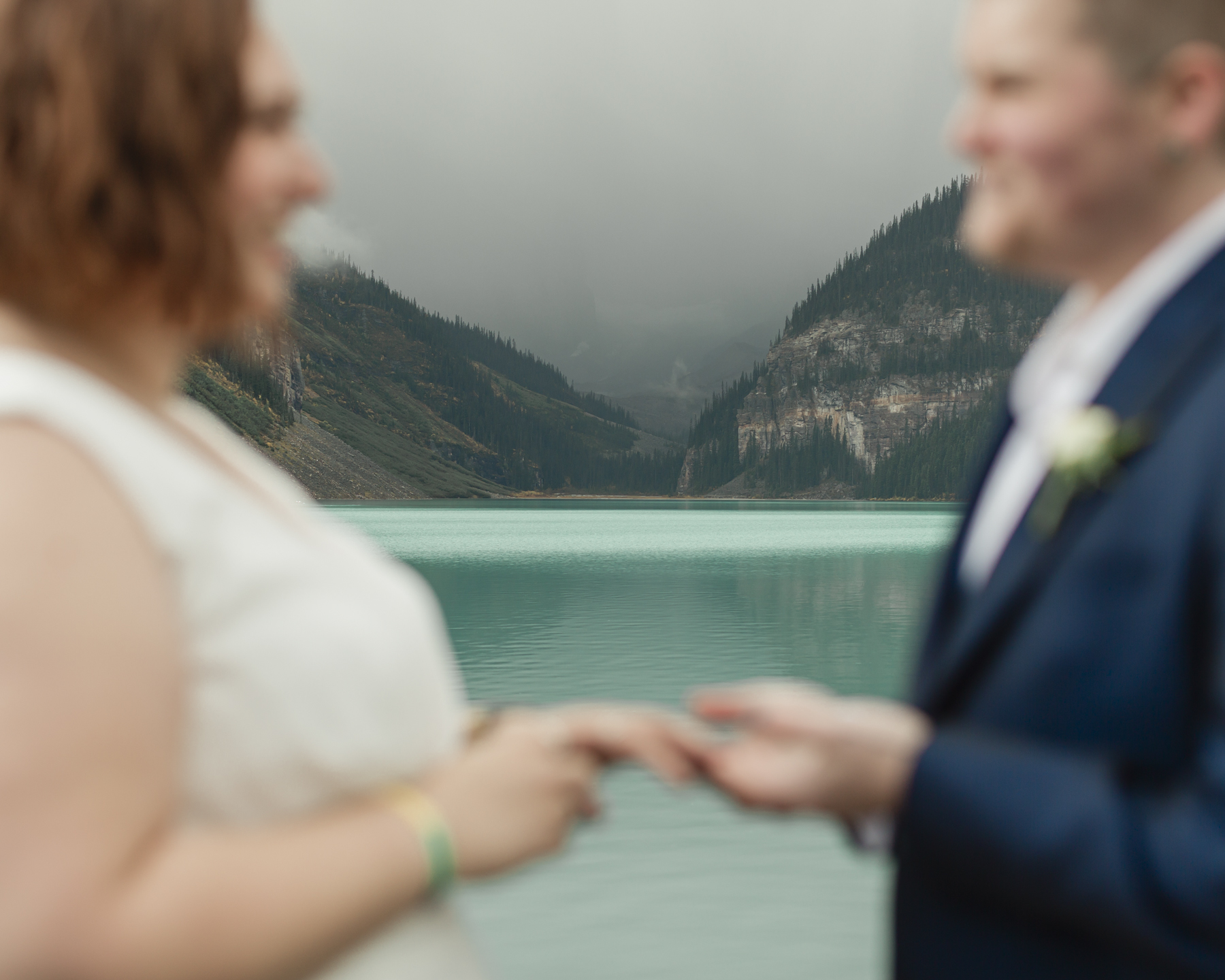 A LGBTQIA+ couple that is getting married  at Lake Louise in Banff 