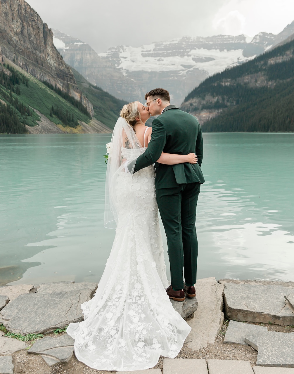 Samantha & Jacob elope in Banff at Lake Louise with Mount Victoria in the background