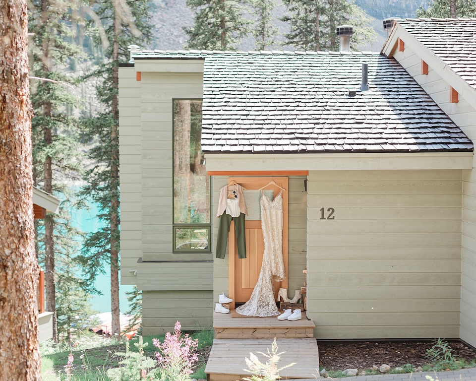 Getting ready for an elopement at Moraine Lake Lodge; captured by The Organic Moment