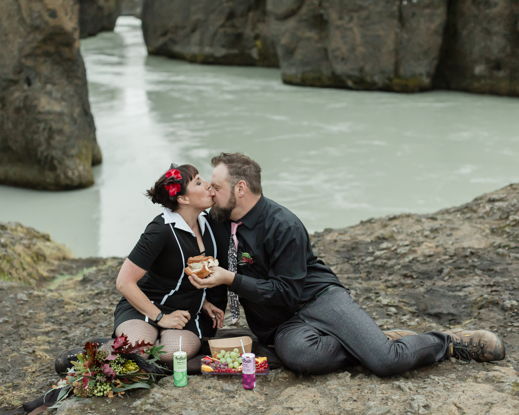 Virginia & Derek have an outdoor picnic during their iceland elopement