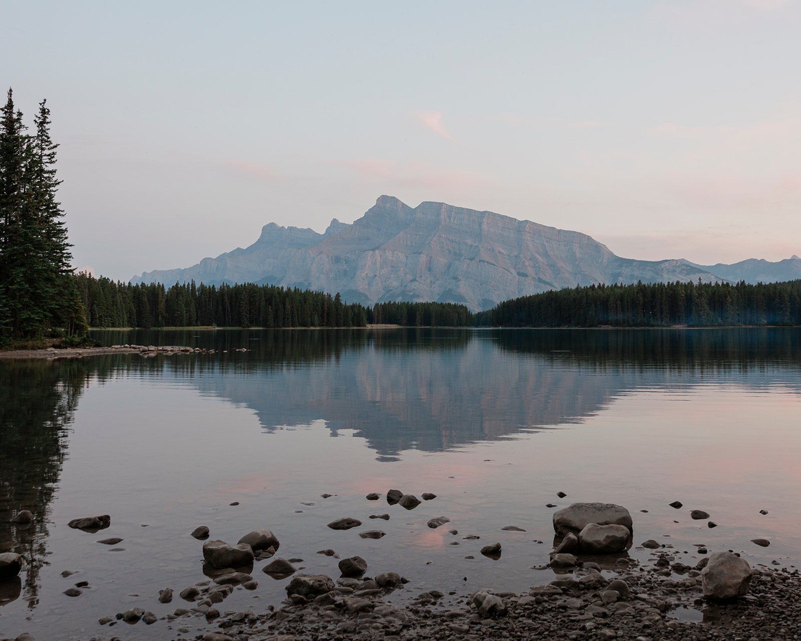 a view of mount rundle and two jack lake, a perfect mountain elopement destination