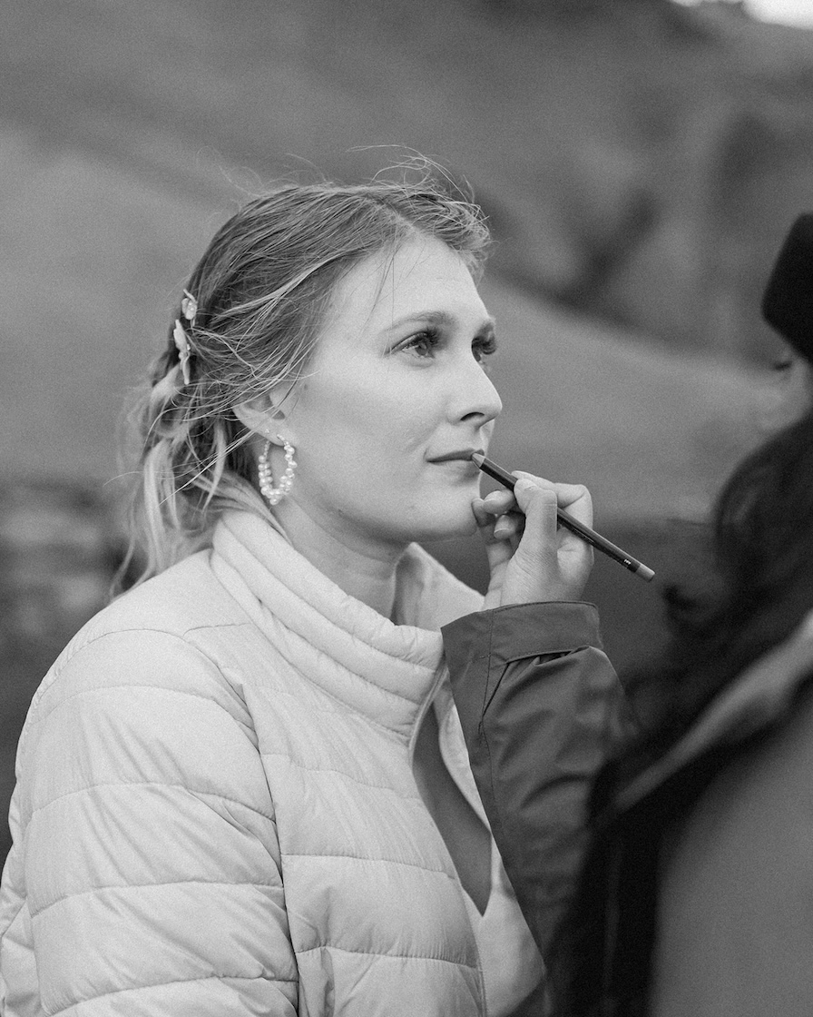 Nicole getting her makeup touched up in Iceland