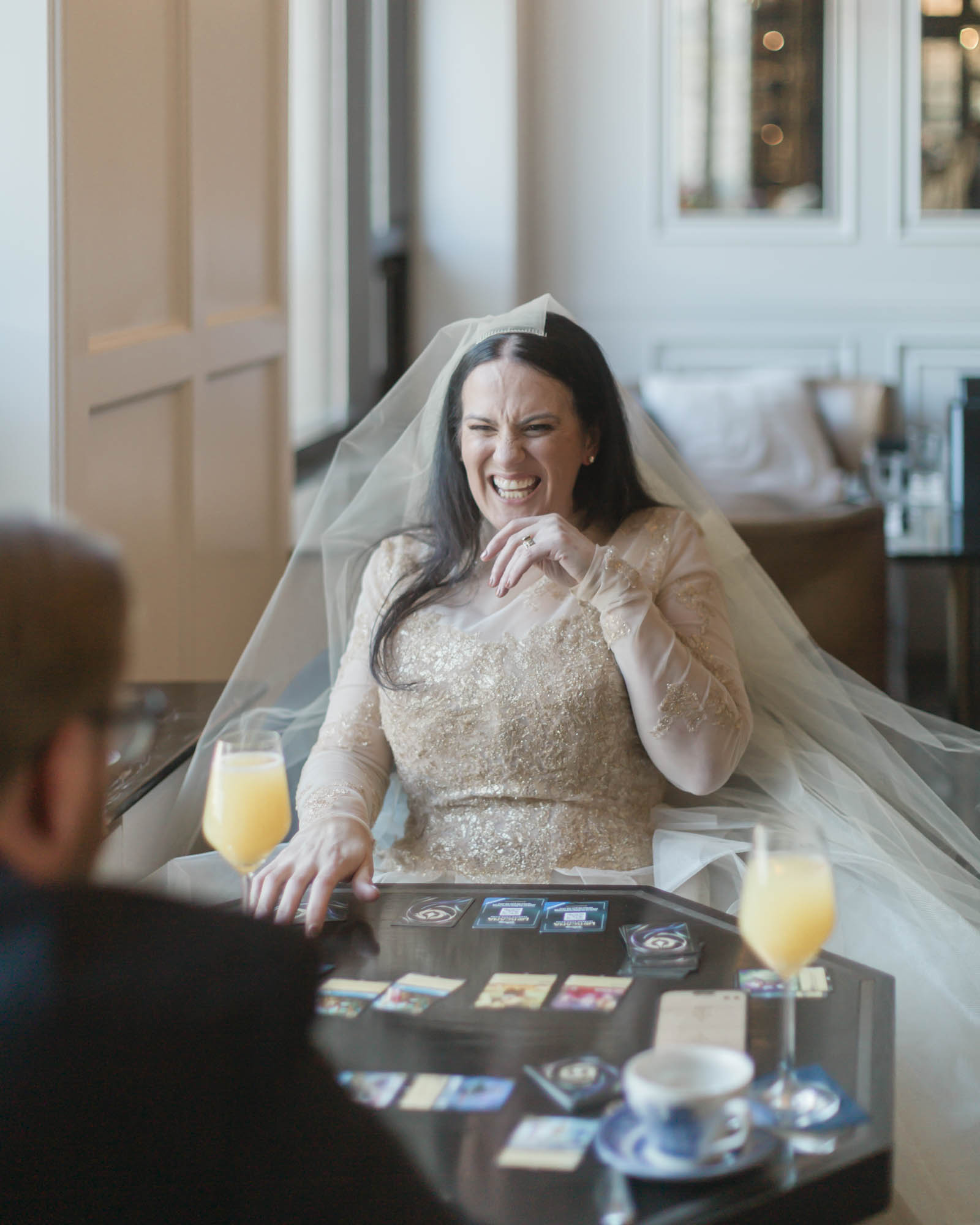 Playing Lorcana card game at brunch in the Fairview Bar and Restaurant at the Chateau Lake Louise