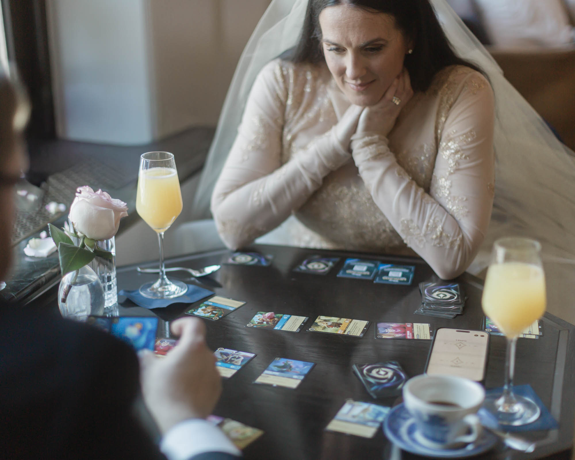Playing Lorcana card game at brunch in the Fairview Bar and Restaurant at the Chateau Lake Louise