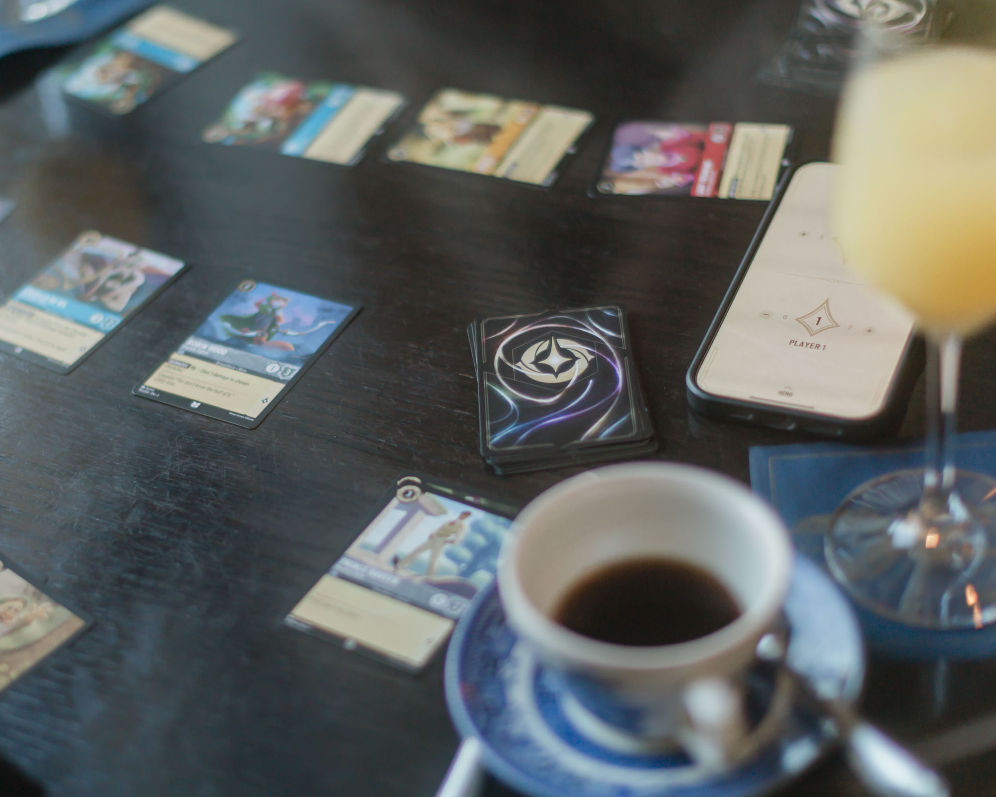 Playing Lorcana card game at brunch in the Fairview Bar and Restaurant at the Chateau Lake Louise