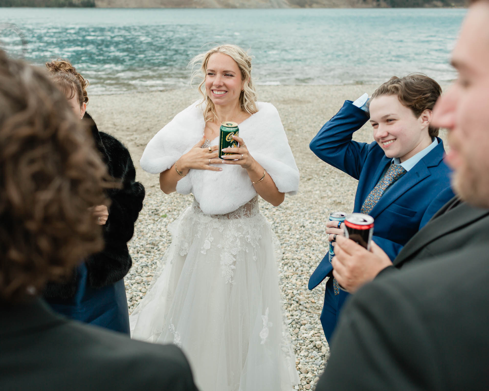 the bride looking happy 