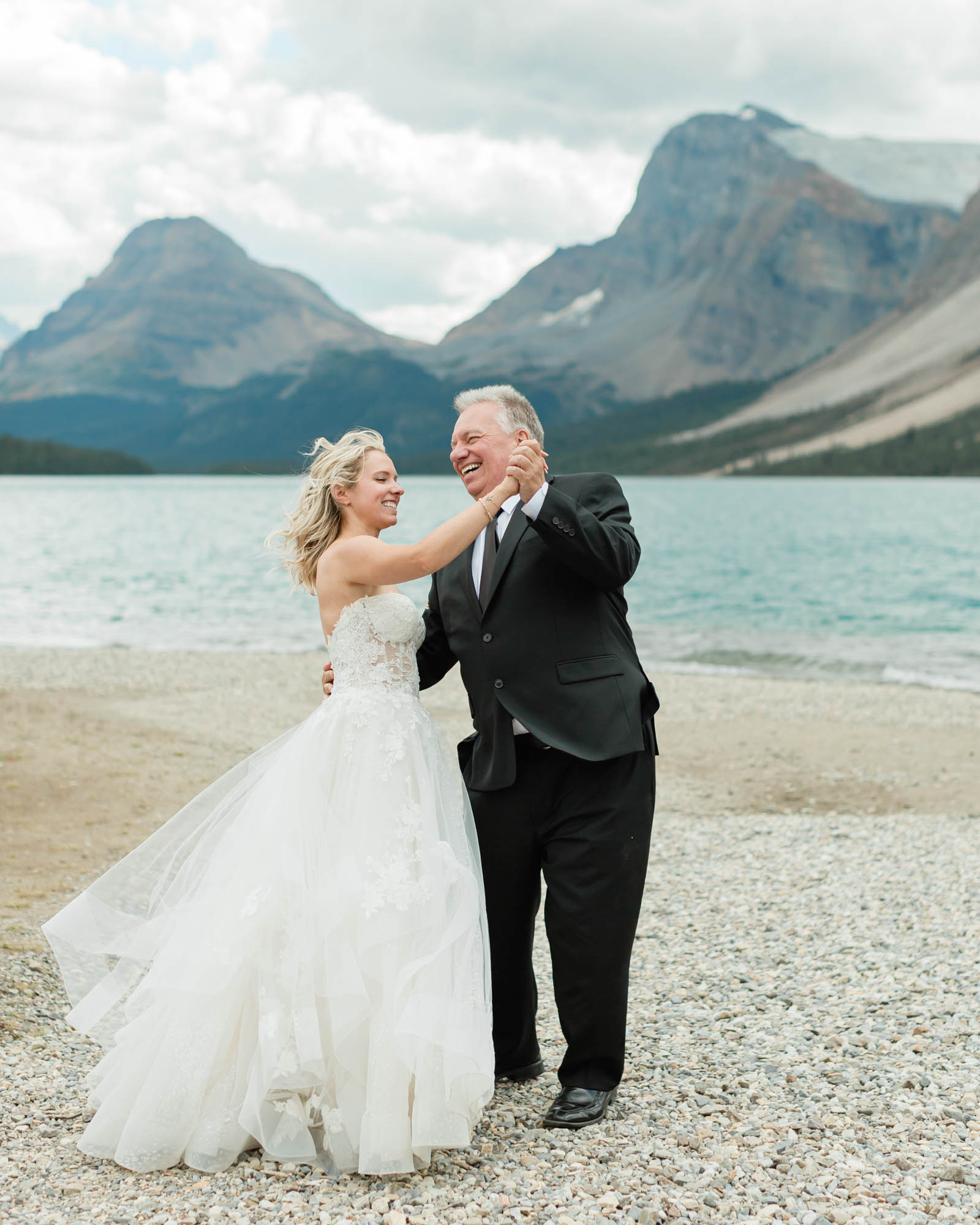 sarah and her dad having a father daughter first dance after her banff wedding