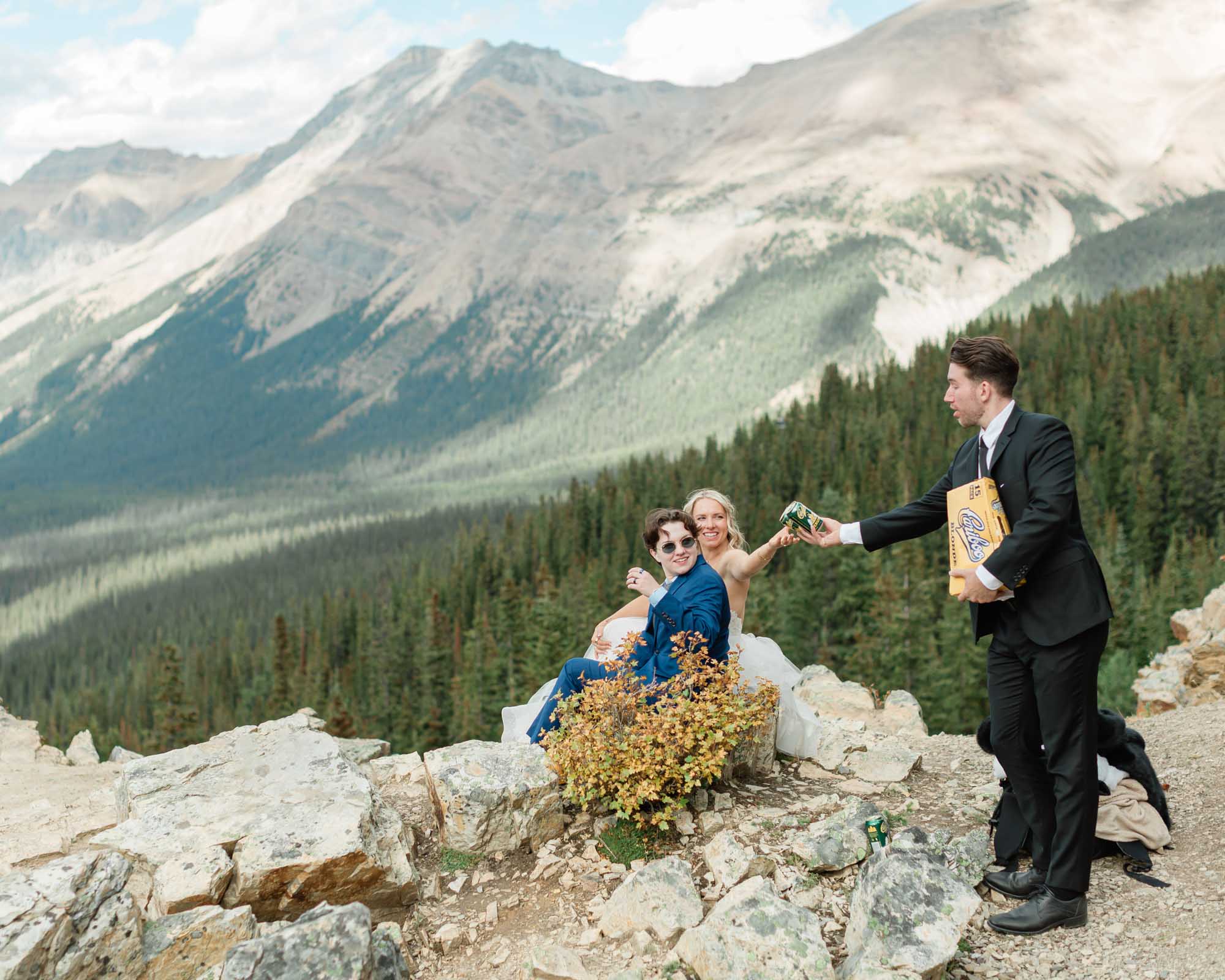 brother is giving out beer for post wedding celebrations