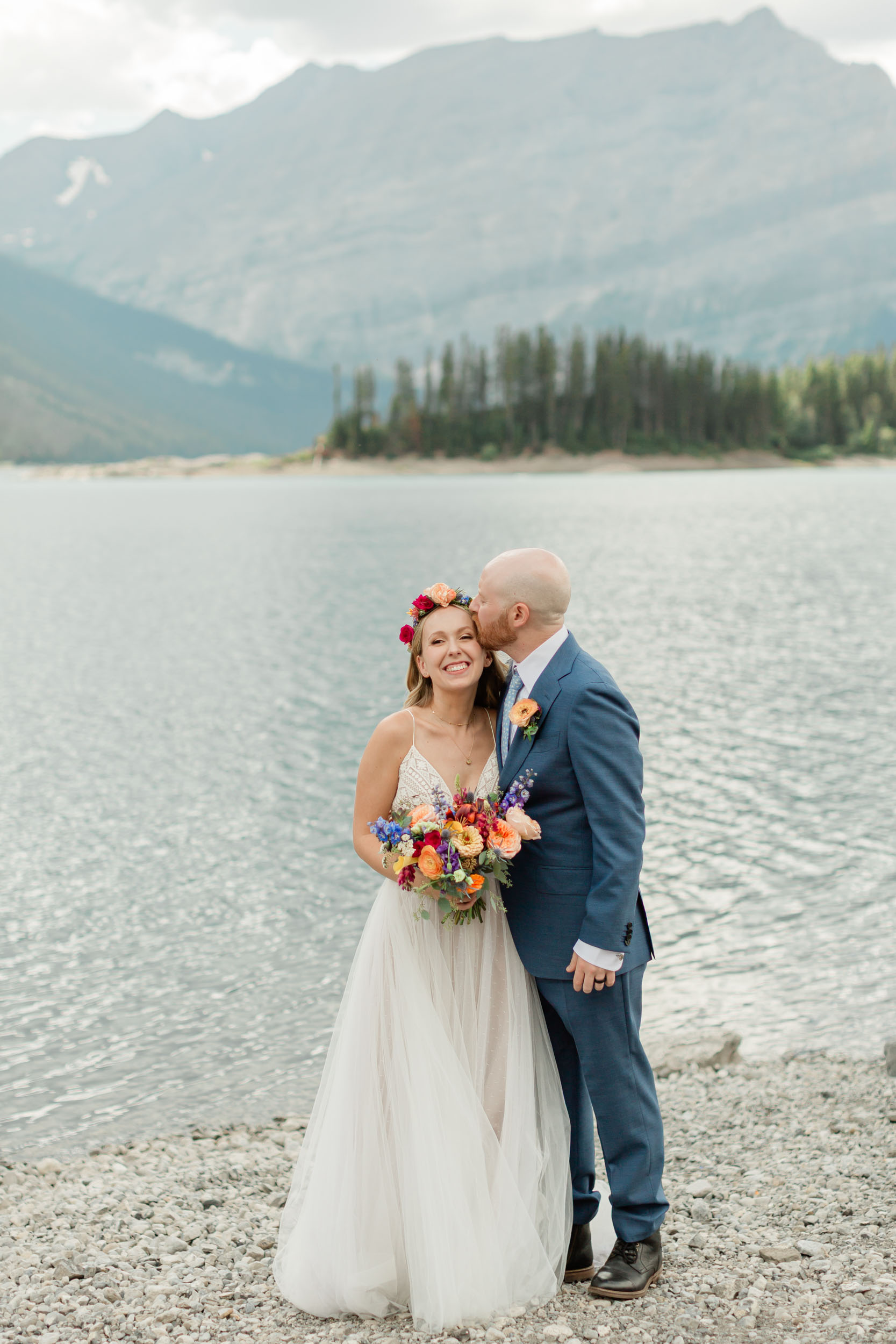 couples portraits before the ceremony during their kananaskis mountain elopement day