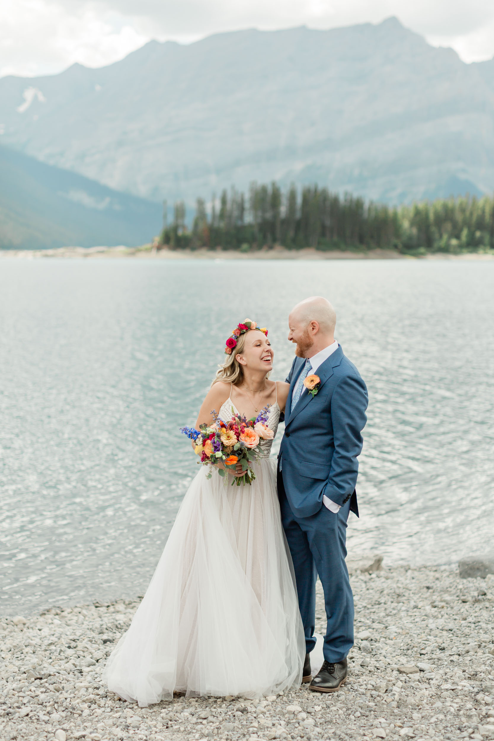 couples portraits before the ceremony during their kananaskis mountain elopement day