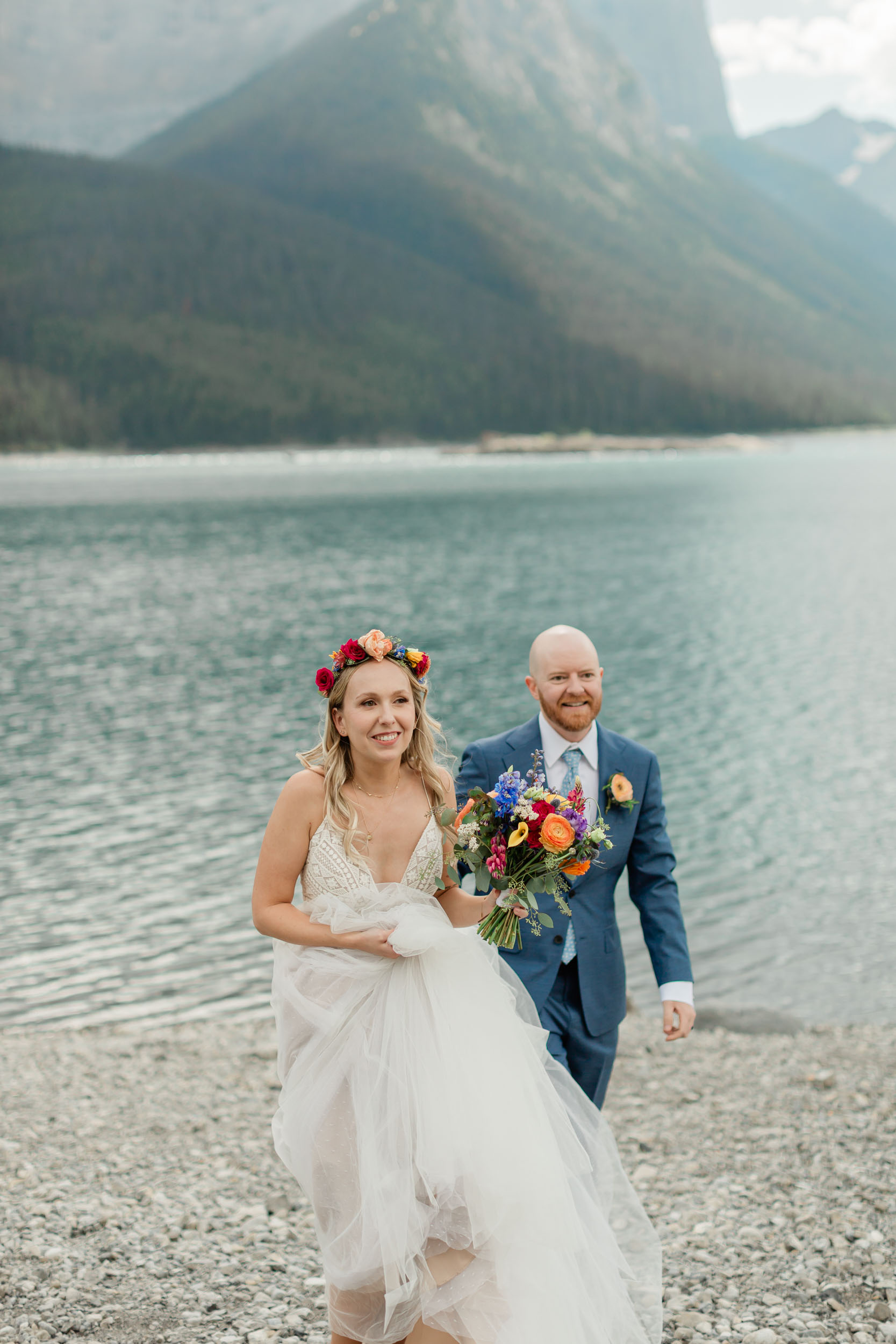couples portraits before the ceremony during their kananaskis mountain elopement day