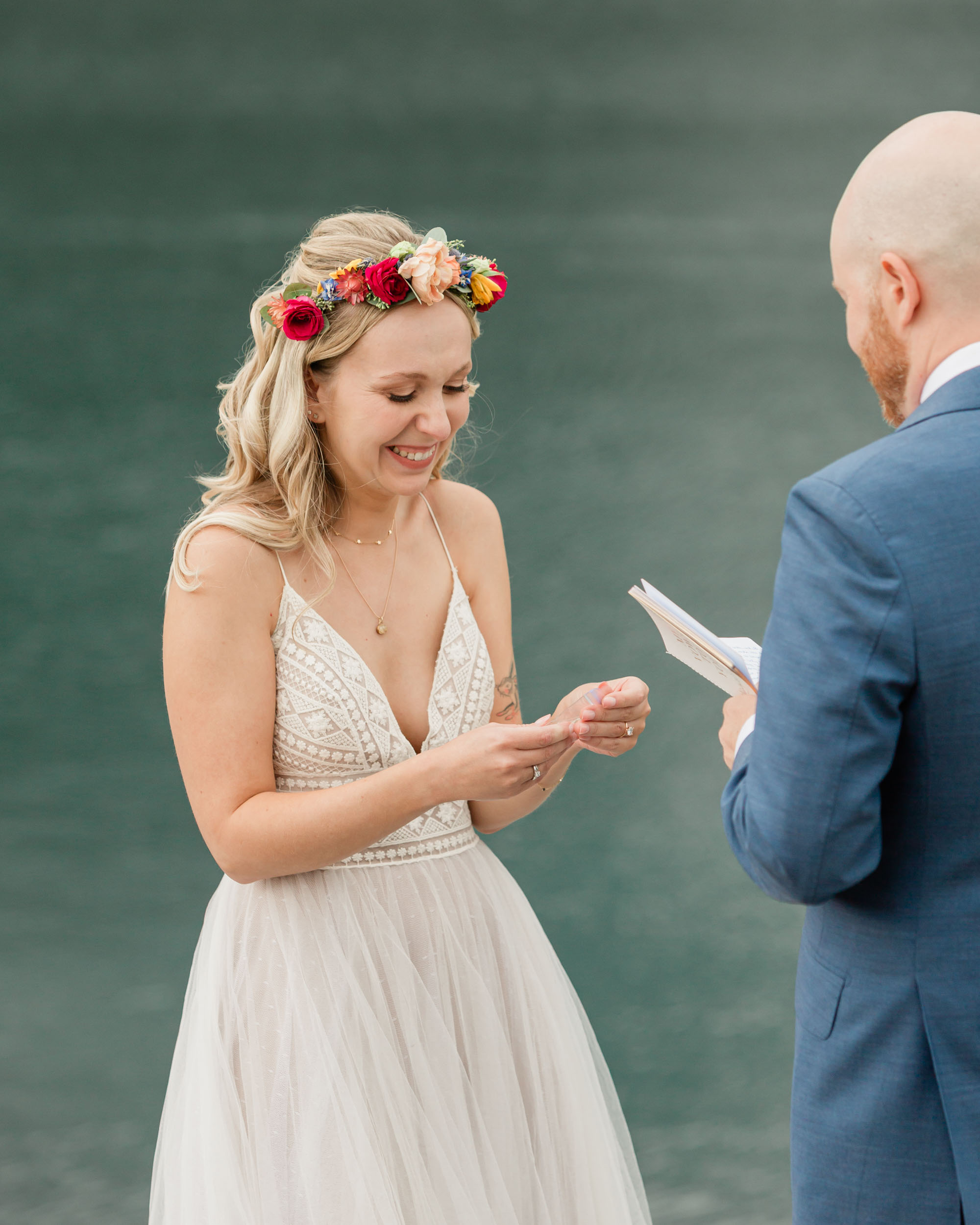 the couple reciting their vows for their kananaskis mountain elopement