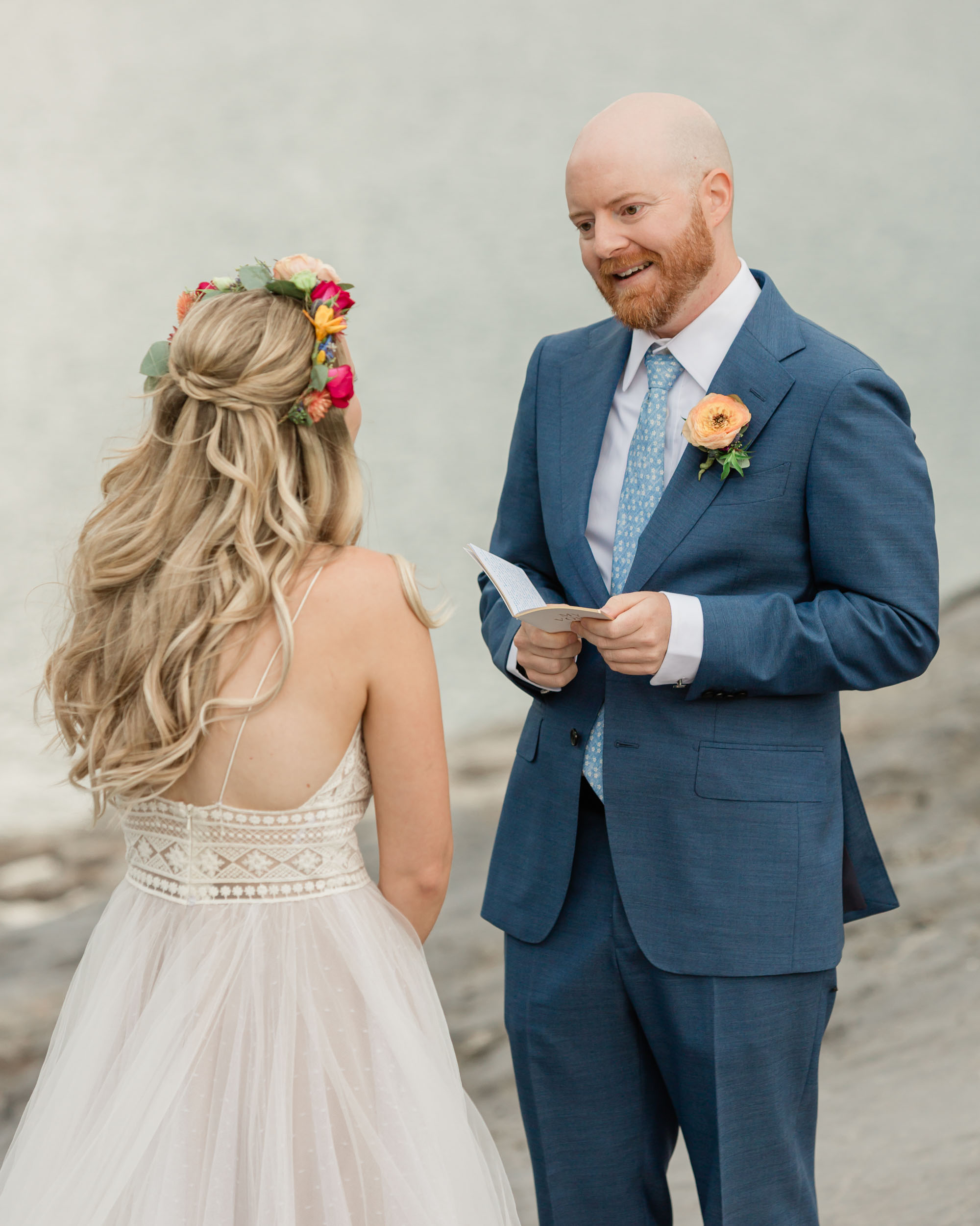 the couple reciting their vows for their kananaskis mountain elopement